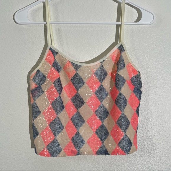 Y2K Solemio Argyle Sequin Cami Top, Size Small - Picture 1 of 7